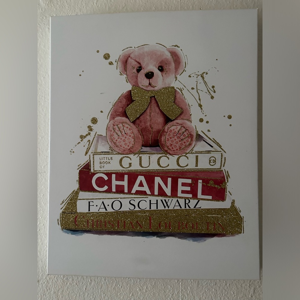 White canvas with pink bear
